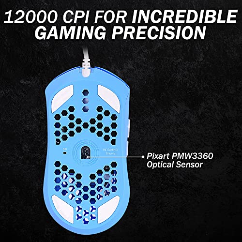 HK GAMING Sirius M Ultraleichte, Mit Wabenmuster Versehene, Beidhändige, Kabelgebundene Gaming-Maus - 6 Tasten - 12 000 CPI - 54 g (Sirius-M, Malibu Limitierte Auflage) Bild 6