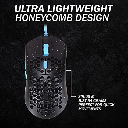 HK Gaming Sirius M Ultraleichte, Mit Wabenmuster Versehene, Beidhändige, Kabelgebundene Gaming-Maus - 6 Tasten - 12 000 CPI - 54 g (Sirius-M, Phantom Limitierte Auflage) Bild 2