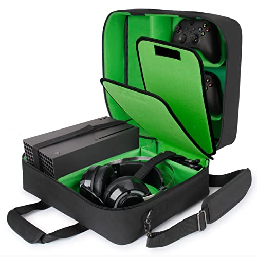 USA Gear Xbox-Hülle - Konsolenhülle Kompatibel Mit Xbox Series X Und Xbox Series S Mit Anpassbarem Interieur Für Xbox-Controller, Xbox-Spiele, Gaming-Headset Und Weiteres Gaming-zubehör (grün) Bild 1