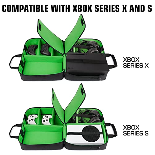 USA Gear Xbox-Hülle - Konsolenhülle Kompatibel Mit Xbox Series X Und Xbox Series S Mit Anpassbarem Interieur Für Xbox-Controller, Xbox-Spiele, Gaming-Headset Und Weiteres Gaming-zubehör (grün) Bild 2