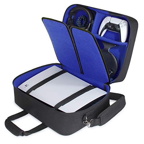 USA Gear PS5-Hülle - Konsolenhülle Kompatibel mit PlayStation 5 und PS5 Digital Edition mit anpassbarem Interieur für PlayStation Controller, PS5-Spiele, Gaming-Headset und Zubehör (Blau) Bild 1