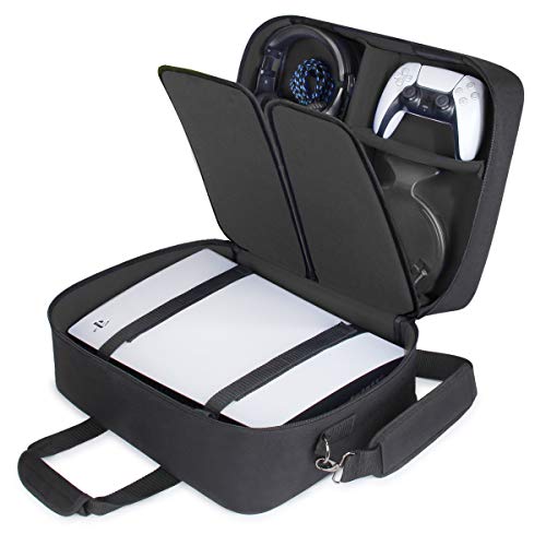 USA Gear PS5-Hülle - Konsolenhülle Kompatibel mit PlayStation 5 und PS5 Digital Edition mit anpassbarem Interieur für PlayStation Controller, PS5-Spiele, Gaming-Headset und Zubehör (Schwarz) Bild 1