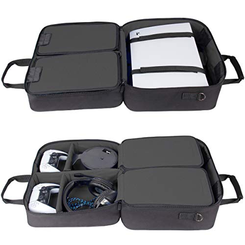 USA Gear PS5-Hülle - Konsolenhülle Kompatibel mit PlayStation 5 und PS5 Digital Edition mit anpassbarem Interieur für PlayStation Controller, PS5-Spiele, Gaming-Headset und Zubehör (Schwarz) Bild 2