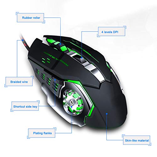 VBESTLIFE Kabelgebundene Gaming-Maus PC-Spielemäuse Schwarze Computermäuse mit RGB-Hintergrundbeleuchtung, Gaming-Maus Kabelgebundene LED Leuchtend 3200 DPI Home Office Bild 3