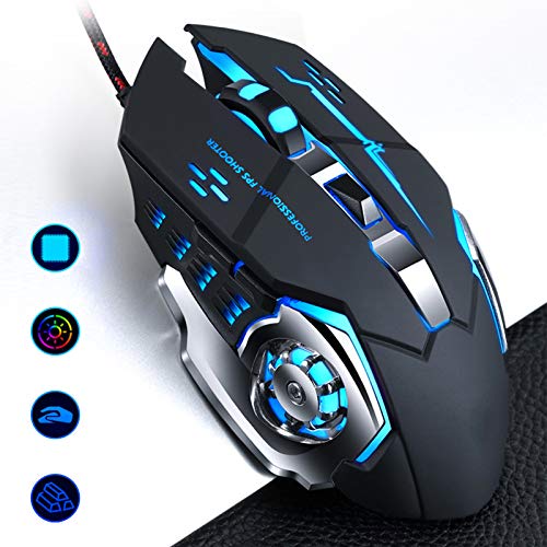 VBESTLIFE Kabelgebundene Gaming-Maus PC-Spielemäuse Schwarze Computermäuse mit RGB-Hintergrundbeleuchtung, Gaming-Maus Kabelgebundene LED Leuchtend 3200 DPI Home Office Bild 4