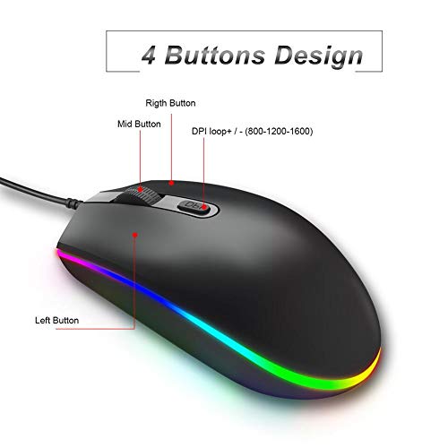 VBESTLIFE Gaming-Maus PC-Gaming-Mäuse Schwarze Computermäuse mit beleuchteter RGB-Maus Festzelt-Design Notebook-Spiele E-Sports Dedicated 3-Speed Adjustable 1600dpi RGBS900 Bild 5