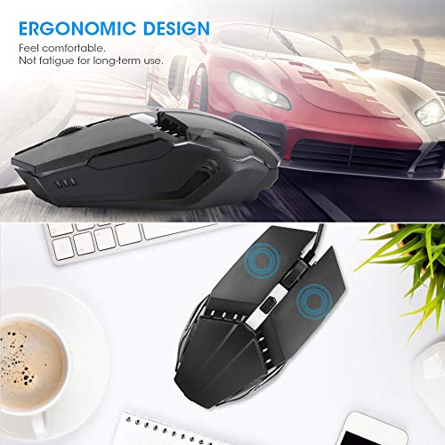 VBESTLIFE Kabelgebundene Gaming-Maus PC-Gaming-Mäuse Schwarze Computermäuse mit RGB-Hintergrundbeleuchtung Bunte leuchtende optische Gaming-Maus 4D Ergonomisches Design Computerteile Bild 3