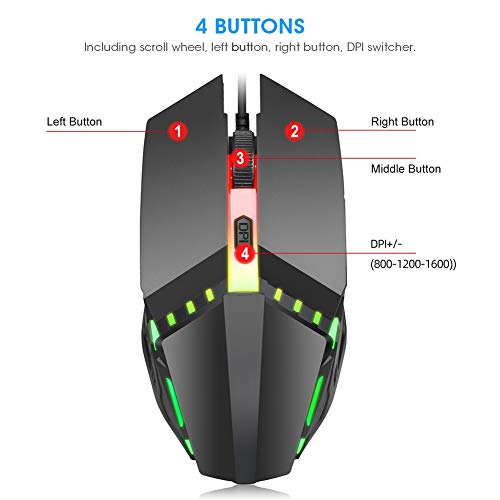 VBESTLIFE Kabelgebundene Gaming-Maus PC-Gaming-Mäuse Schwarze Computermäuse mit RGB-Hintergrundbeleuchtung Bunte leuchtende optische Gaming-Maus 4D Ergonomisches Design Computerteile Bild 4