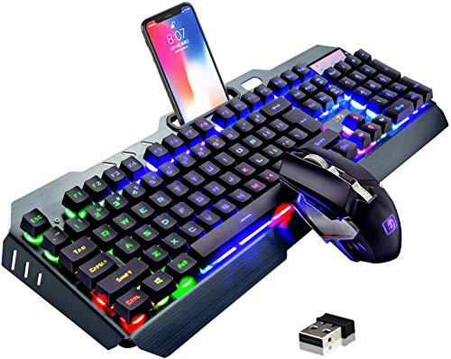 Wireless Gaming-Tastatur und Maus-Set, 2,4 G wiederaufladbare 3800 mAh große Kapazität, Rainbow LED Hintergrundbeleuchtung Gaming-Tastatur + 2400DPI 7-Farben-Atmungs-Hintergrundbeleuchtete Maus Bild 1