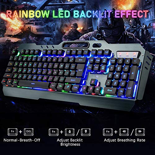 Wireless Gaming-Tastatur und Maus-Set, 2,4 G wiederaufladbare 3800 mAh große Kapazität, Rainbow LED Hintergrundbeleuchtung Gaming-Tastatur + 2400DPI 7-Farben-Atmungs-Hintergrundbeleuchtete Maus Bild 2