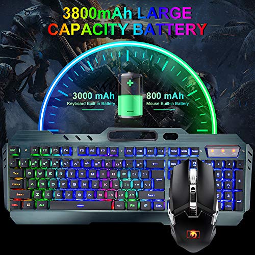 Wireless Gaming-Tastatur und Maus-Set, 2,4 G wiederaufladbare 3800 mAh große Kapazität, Rainbow LED Hintergrundbeleuchtung Gaming-Tastatur + 2400DPI 7-Farben-Atmungs-Hintergrundbeleuchtete Maus Bild 3