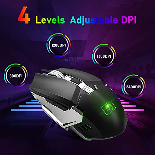 Wireless Gaming-Tastatur und Maus-Set, 2,4 G wiederaufladbare 3800 mAh große Kapazität, Rainbow LED Hintergrundbeleuchtung Gaming-Tastatur + 2400DPI 7-Farben-Atmungs-Hintergrundbeleuchtete Maus Bild 4