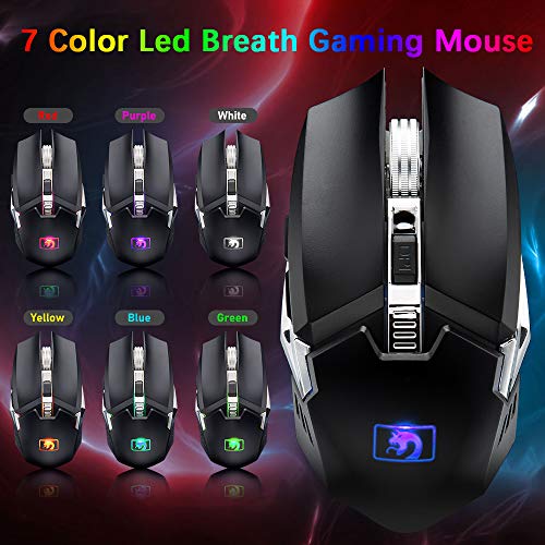 Wireless Gaming-Tastatur und Maus-Set, 2,4 G wiederaufladbare 3800 mAh große Kapazität, Rainbow LED Hintergrundbeleuchtung Gaming-Tastatur + 2400DPI 7-Farben-Atmungs-Hintergrundbeleuchtete Maus Bild 5