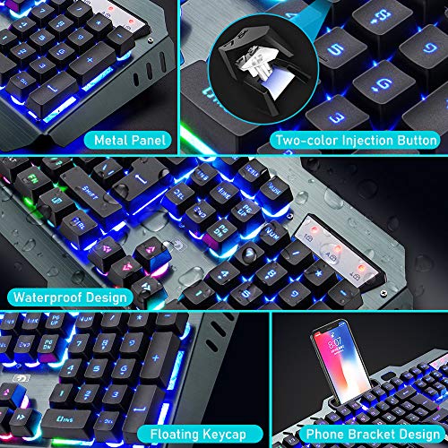 Wireless Gaming-Tastatur und Maus-Set, 2,4 G wiederaufladbare 3800 mAh große Kapazität, Rainbow LED Hintergrundbeleuchtung Gaming-Tastatur + 2400DPI 7-Farben-Atmungs-Hintergrundbeleuchtete Maus Bild 6