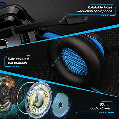 August EPG100 Gaming Kopfhörer für PC/PS4/Mac - Stereo Gaming Headset mit RGB-LED Licht Rauschunterdrückung Mikrofon 50mm Treiber Flip-Stummschaltung 4D Surround Sound 3,5mm Kabel–für Xbox One Bild 2