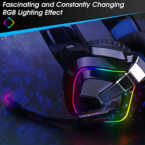 August EPG100 Gaming Kopfhörer für PC/PS4/Mac - Stereo Gaming Headset mit RGB-LED Licht Rauschunterdrückung Mikrofon 50mm Treiber Flip-Stummschaltung 4D Surround Sound 3,5mm Kabel–für Xbox One Bild 3