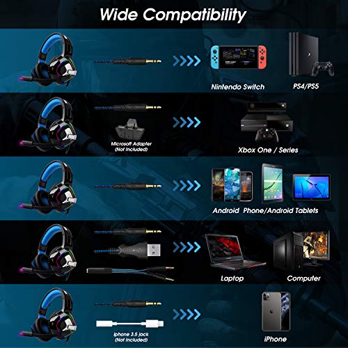 August EPG100 Gaming Kopfhörer für PC/PS4/Mac - Stereo Gaming Headset mit RGB-LED Licht Rauschunterdrückung Mikrofon 50mm Treiber Flip-Stummschaltung 4D Surround Sound 3,5mm Kabel–für Xbox One Bild 4