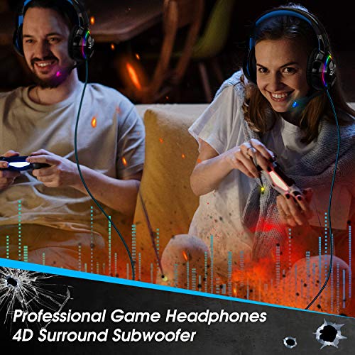 August EPG100 Gaming Kopfhörer für PC/PS4/Mac - Stereo Gaming Headset mit RGB-LED Licht Rauschunterdrückung Mikrofon 50mm Treiber Flip-Stummschaltung 4D Surround Sound 3,5mm Kabel–für Xbox One Bild 5