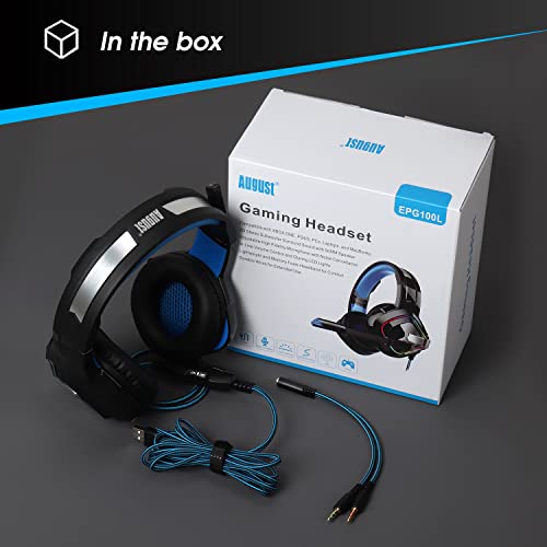 August EPG100 Gaming Kopfhörer für PC/PS4/Mac - Stereo Gaming Headset mit RGB-LED Licht Rauschunterdrückung Mikrofon 50mm Treiber Flip-Stummschaltung 4D Surround Sound 3,5mm Kabel–für Xbox One Bild 7