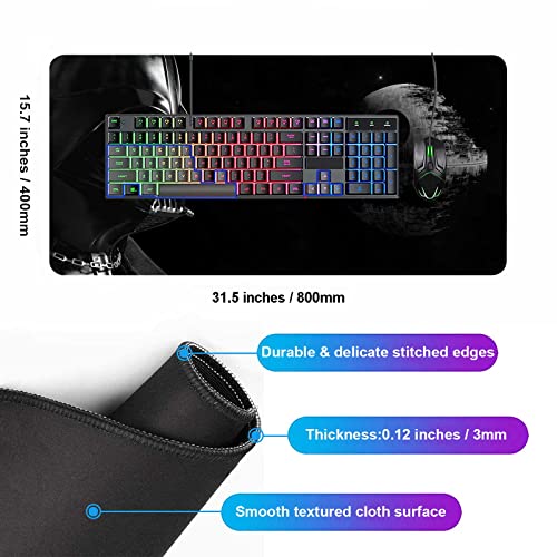 Mauspad XXL Star Wars Darth Vader, Mousepad mit genähten Kanten und Rutschfester Gummiunterseite, High-Speed-Oberfläche, Computer-Tastatur und Mäuse, Kombi-Pad Matte 39.7 x 80.1 cm Bild 4
