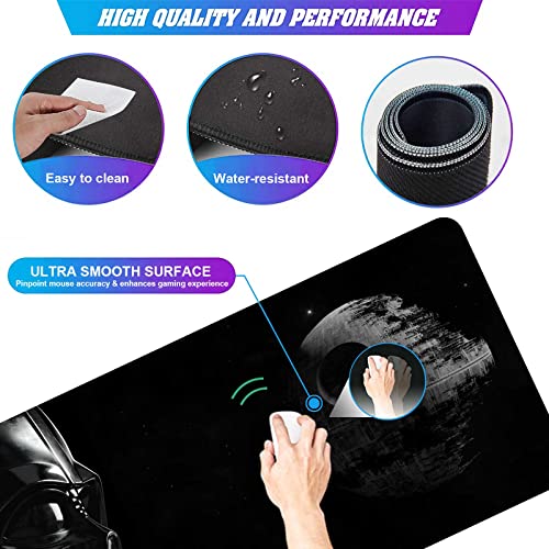 Mauspad XXL Star Wars Darth Vader, Mousepad mit genähten Kanten und Rutschfester Gummiunterseite, High-Speed-Oberfläche, Computer-Tastatur und Mäuse, Kombi-Pad Matte 39.7 x 80.1 cm Bild 5