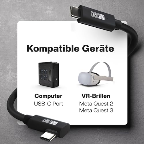 CABLETEX 5m Link Kabel für Meta Quest 3, Oculus Quest 2, PICO 4, PSVR2, Steam VR – USB 3.2 USB C Kabel für VR Headset und Gaming PC, 5 Gbit/s Datenübertragung Bild 3