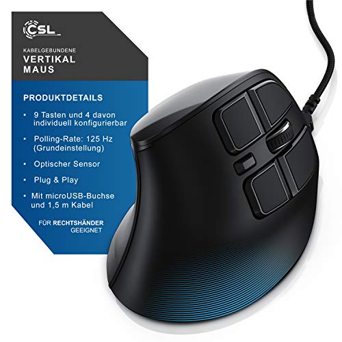 CSL - Gaming vertikale Maus mit OLED Display 2400 DPI - programmierbare Tasten - Office Mouse – mit Kabel - kabelgebunden - gegen Mausarm - mit Kailh Switche - Vertikalmaus ergonomisches Design Bild 2