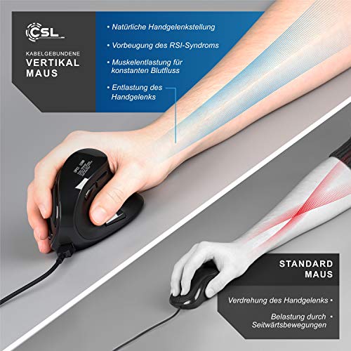 CSL - Gaming vertikale Maus mit OLED Display 2400 DPI - programmierbare Tasten - Office Mouse – mit Kabel - kabelgebunden - gegen Mausarm - mit Kailh Switche - Vertikalmaus ergonomisches Design Bild 5