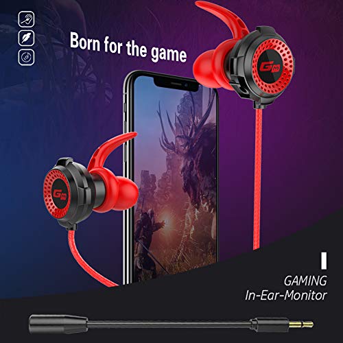 Gaming Headset, 3,5 mm Gaming Headset In-Ear Gaming Kopfhörer mit Mikrofon Universal Gaming Ohrhörer für mobile Gaming PS4 PC Xbox One Laptop Mac Schwarz Rot Bild 2