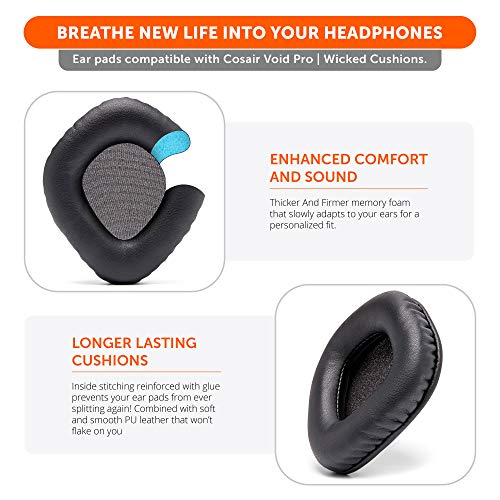 WC Upgraded Replacement Earpads for Corsair Void & Corsair Void Pro Wired & Wireless Gaming Headsets Made by Wicked Cushions | Improved Durability, Thickness, and Sound Isolation | (Black) Bild 4