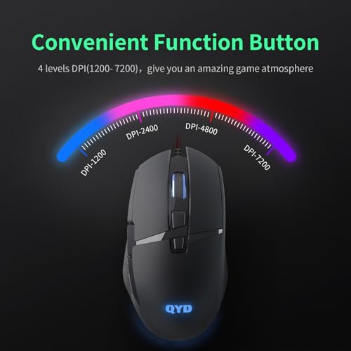 Gaming Maus 7200 DPI Einstellbarer USB RGB Led Gaming Mäuse für Große Hände, 8 Programmierbare PC Maus, Ergonomische Desktop Computer Laptop PC Gamer Gaming Mouse mit 1,67m Geflochtenen Kabel Bild 2