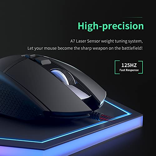 Gaming Maus 7200 DPI Einstellbarer USB RGB Led Gaming Mäuse für Große Hände, 8 Programmierbare PC Maus, Ergonomische Desktop Computer Laptop PC Gamer Gaming Mouse mit 1,67m Geflochtenen Kabel Bild 3