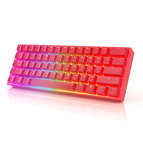 HK Gaming GK61 mechanische 60 Prozent Tastatur | 61 programmierbare Tasten mit RGB Beleuchtung | Kompatibel mit Windows PC & Mac | QWERTY Layout | Hotswap Gateron Optical Silver Switches | Rot Bild 1