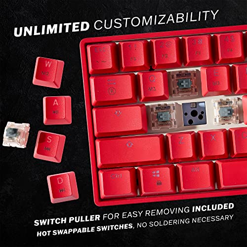 HK Gaming GK61 mechanische 60 Prozent Tastatur | 61 programmierbare Tasten mit RGB Beleuchtung | Kompatibel mit Windows PC & Mac | QWERTY Layout | Hotswap Gateron Optical Silver Switches | Rot Bild 3