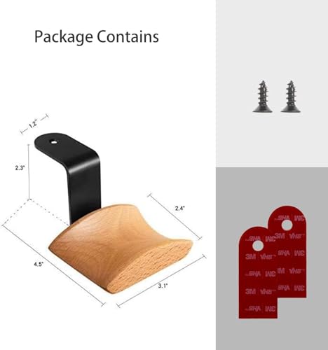 GGF Headset Halterung mit 6cm Breiter Kopfstütze aus Buche,Kopfhörer Ständer mit 3M Klebeband und Schraube,Kopfhörer Halter für Over Ear und Gaming Bild 5