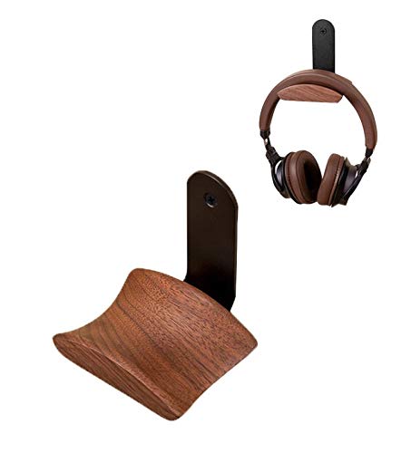 Headset Halterung mit 6cm Breiter Kopfstütze aus Nussbaum,Kopfhörer Ständer mit 3M Klebeband und Schraube Headphone Holder für Over Ear und Gaming, Geeignet für Tisch,Vitrine Bild 1