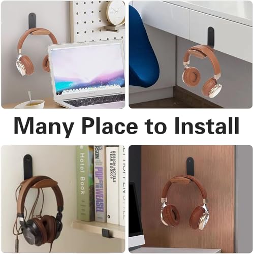 Headset Halterung mit 6cm Breiter Kopfstütze aus Nussbaum,Kopfhörer Ständer mit 3M Klebeband und Schraube Headphone Holder für Over Ear und Gaming, Geeignet für Tisch,Vitrine Bild 4