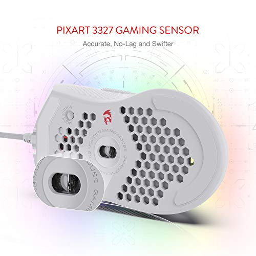 Redragon M808 Storm Leichtgewicht RGB Gaming Maus, 85g Ultraleichte Waben Design - 12.400 DPI Optischer Sensor - 7 Programmierbare Tasten - Präzise Registrierung - Super-Light-Kabel (Weiß) Bild 5