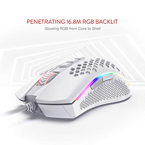 Redragon M808 Storm Leichtgewicht RGB Gaming Maus, 85g Ultraleichte Waben Design - 12.400 DPI Optischer Sensor - 7 Programmierbare Tasten - Präzise Registrierung - Super-Light-Kabel (Weiß) Bild 7