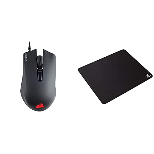 Corsair Corsar Harpoon PRO RGB FPS/MOBA-Optisch-Gaming-Maus (12.000DPI Optisch Sensor, Leicht, 6 vollständig programmierbare Tasten) schwarz & MM100 Gaming Mauspad (Medium, Tuchfläche) schwarz Bild 1