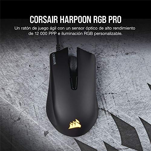 Corsair Corsar Harpoon PRO RGB FPS/MOBA-Optisch-Gaming-Maus (12.000DPI Optisch Sensor, Leicht, 6 vollständig programmierbare Tasten) schwarz & MM100 Gaming Mauspad (Medium, Tuchfläche) schwarz Bild 3