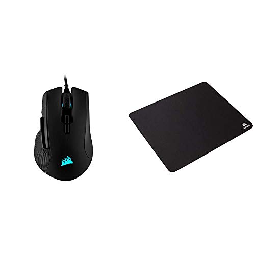 Corsair Ironclaw RGB Optisch FPS/MOBA Gaming Maus (18.000DPI Optischer Sensor, RGB LED Hintergrundbeleuchtung) Schwarz & MM100 Gaming Mauspad (Medium, Tuchfläche) schwarz Bild 1