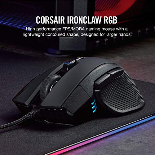 Corsair Ironclaw RGB Optisch FPS/MOBA Gaming Maus (18.000DPI Optischer Sensor, RGB LED Hintergrundbeleuchtung) Schwarz & MM100 Gaming Mauspad (Medium, Tuchfläche) schwarz Bild 3