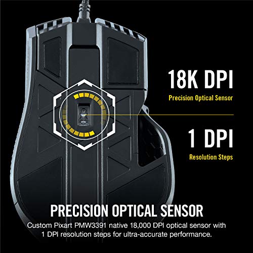 Corsair Ironclaw RGB Optisch FPS/MOBA Gaming Maus (18.000DPI Optischer Sensor, RGB LED Hintergrundbeleuchtung) Schwarz & MM100 Gaming Mauspad (Medium, Tuchfläche) schwarz Bild 4