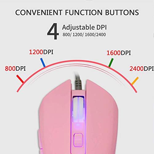 IULONEE Kabelgebundene Gaming-Maus USB C geräuscharmes Klicken 7 Farben Hintergrundbeleuchtung optische Typ-C Gaming-Maus mit 2400 DPI und 6 Tasten für PC Computer Laptop Desktop Mac (Pink) Bild 2