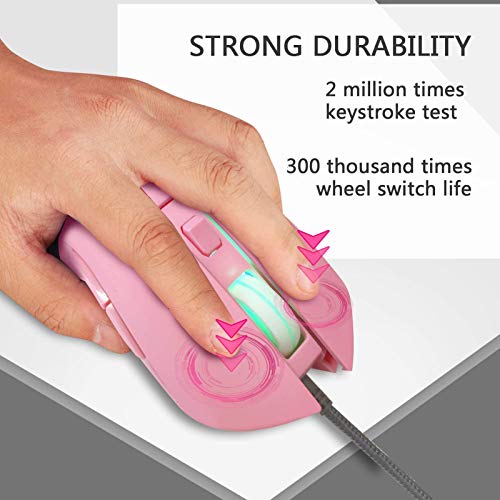IULONEE Kabelgebundene Gaming-Maus USB C geräuscharmes Klicken 7 Farben Hintergrundbeleuchtung optische Typ-C Gaming-Maus mit 2400 DPI und 6 Tasten für PC Computer Laptop Desktop Mac (Pink) Bild 4