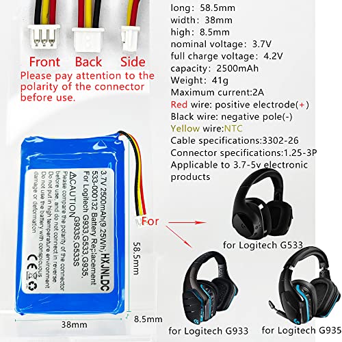 DC 3.7V 2200mAh Li-Ionen Akku für Logitech G933,G533,G935,G933S,G533S Wireless Artemis Spectrum Gaming Headset Akku Ersatz,Kompatibel 533-000132 Bild 2