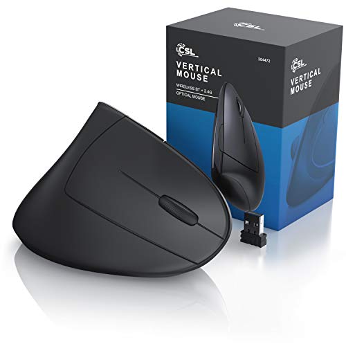 CSL Optische Wireless kabellos Funk Maus, Bluetooth + 2,4 Ghz Funk - vertikale Ausführung, Ergonomisches Design, Vorbeugung gegen Mausarm Tennisarm, Besonders armschonend, 5 Tasten schwarz Bild 6