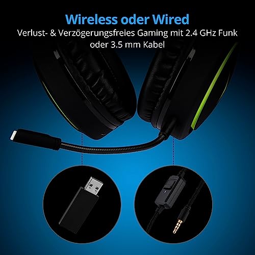 MEDION ERAZER Mage X10 Gaming Headset Wireless (RGB-Beleuchtung, integrierter Akku, integriertes Mikrofon, Over Ear, USB, 3,5 mm) Bild 3