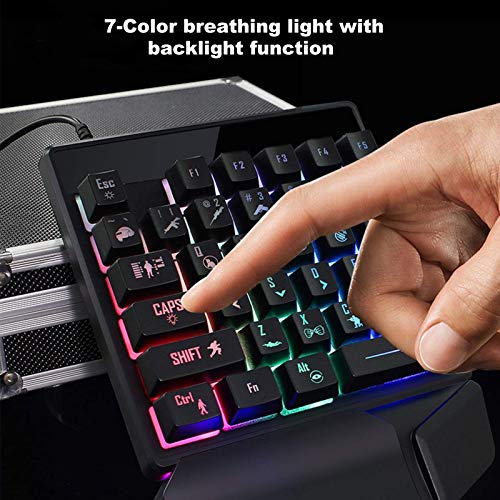 Einhändiges mechanisches Gaming-Tastatur-Maus-Set, 35 Tasten 7-Farben-Hintergrundbeleuchtung E-Sports Universal USB-Tastatur-Mäuse-Kombination mit ergonomischer Handgelenkstütze und rutschfestem Desig Bild 2